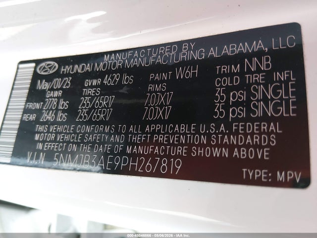 45046866 :رقم المزاد ، 5NMJB3AE9PH267819 vin ، 2023 Hyundai Tucson Sel مزاد بيع