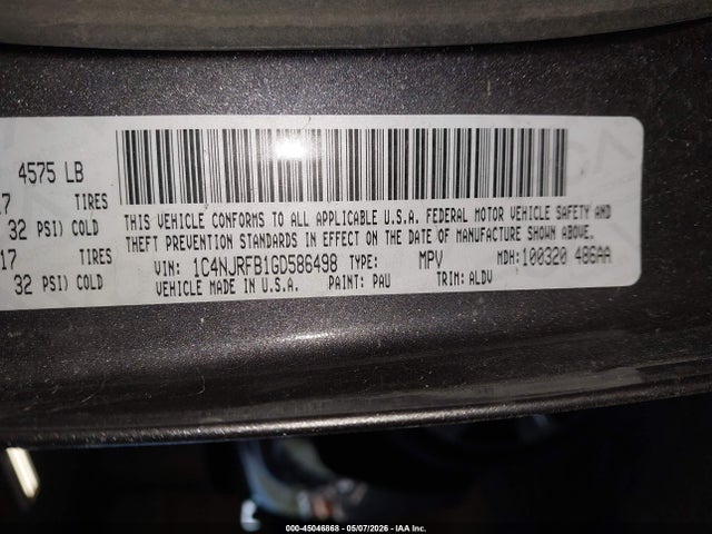 Aukcja sprzedaży 2016 Jeep Patriot High Altitude Edition, vin: 1C4NJRFB1GD586498, numer aukcji: 45046868