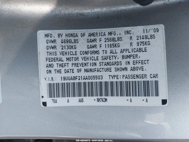 2010 Acura Tl 3.5 მანქანა იყიდება აუქციონზე, vin: 19UUA8F21AA005503, აუქციონის ნომერი: 45046875
