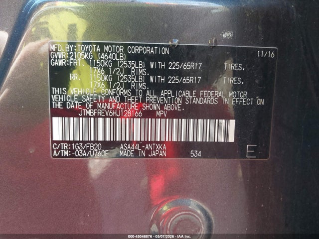 Продажа на аукционе авто 2017 Toyota Rav4 Le, vin: JTMBFREV6HJ128166, номер лота: 45046876