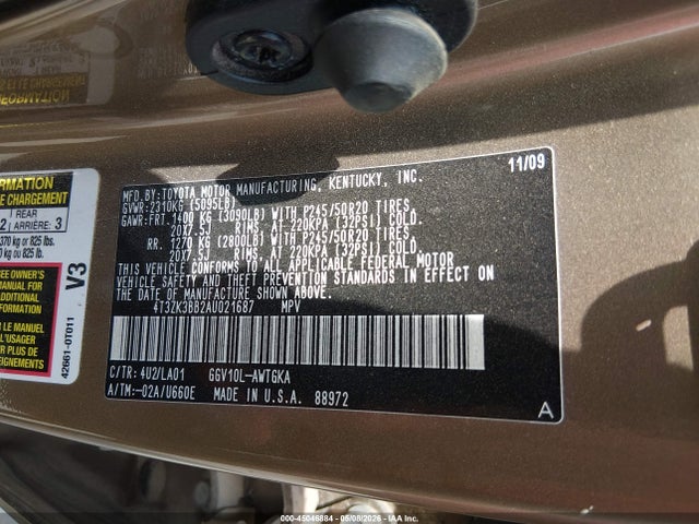 Продажа на аукционе авто 2010 Toyota Venza Base V6, vin: 4T3ZK3BB2AU021687, номер лота: 45046884