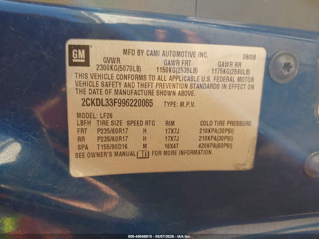 Продаж на аукціоні авто 2009 Pontiac Torrent, vin: 2CKDL33F996220065, номер лоту: 45046910