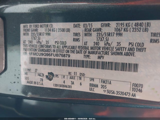 Ford ESCAPE SE 2015 1FMCU9G96FUB76879 Image 9
