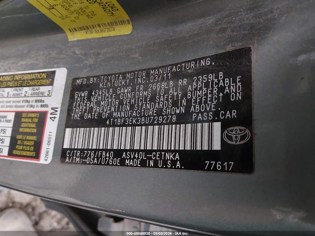 Продажа на аукционе авто 2011 Toyota Camry Le, vin: 4T1BF3EK3BU729278, номер лота: 45046930
