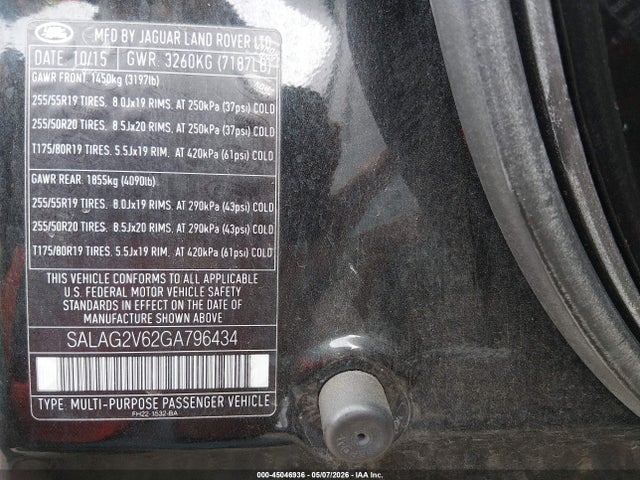 Aukcja sprzedaży 2016 Land Rover Lr4, vin: SALAG2V62GA796434, numer aukcji: 45046936