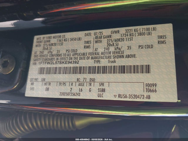 Auction sale of the 2025 Ford F-150 Stx, vin: 1FTFW2L57SKE94392, lot number: 45046942