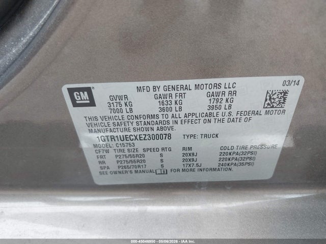 45046950 :رقم المزاد ، 1GTR1UECXEZ300078 vin ، 2014 Gmc Sierra 1500 Sle مزاد بيع