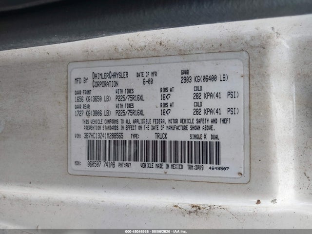 Продаж на аукціоні авто 2001 Dodge Ram 1500 St, vin: 3B7HC13Z41M288565, номер лоту: 45046966