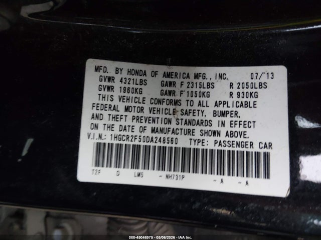 Auction sale of the 2013 Honda Accord Sport, vin: 1HGCR2F50DA248560, lot number: 45046975