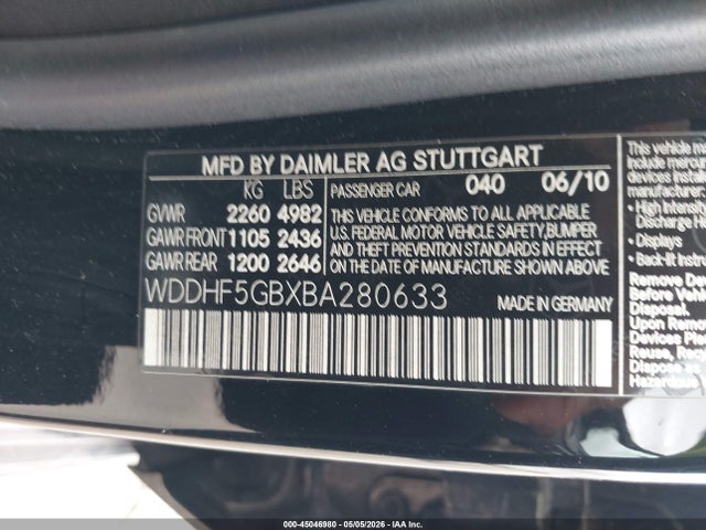 Aukcja sprzedaży 2011 Mercedes-benz E 350, vin: WDDHF5GBXBA280633, numer aukcji: 45046980