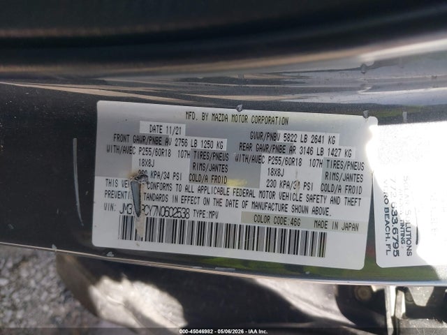 Продажа на аукционе авто 2022 Mazda Cx-9 Touring, vin: JM3TCBCY7N0602538, номер лота: 45046982