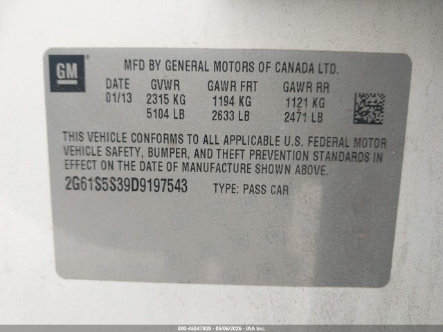 Aukcja sprzedaży 2013 Cadillac Xts Premium, vin: 2G61S5S39D9197543, numer aukcji: 45047009