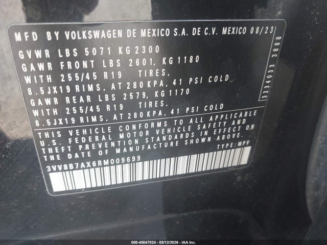 Продаж на аукціоні авто 2024 Volkswagen Tiguan 2.0t Se R-line Black, vin: 3VV8B7AX6RM009699, номер лоту: 45047024