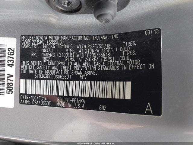 Aukcja sprzedaży 2013 Toyota Sienna Le 7 Passenger, vin: 5TDJK3DC5DS062601, numer aukcji: 45047029