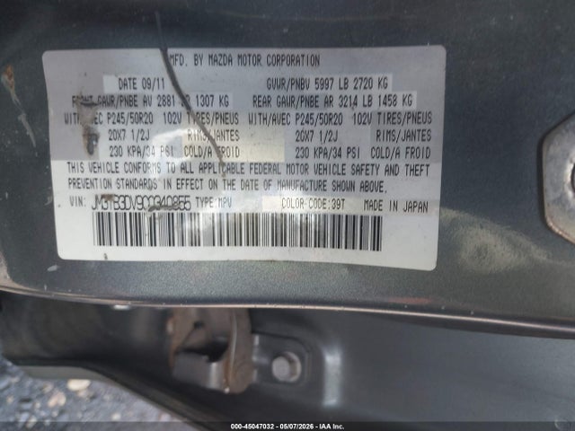 Aukcja sprzedaży 2012 Mazda Cx-9 Grand Touring, vin: JM3TB3DV9C0340855, numer aukcji: 45047032