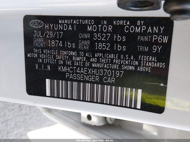 Aukcja sprzedaży 2017 Hyundai Accent Se, vin: KMHCT4AEXHU370197, numer aukcji: 45047042