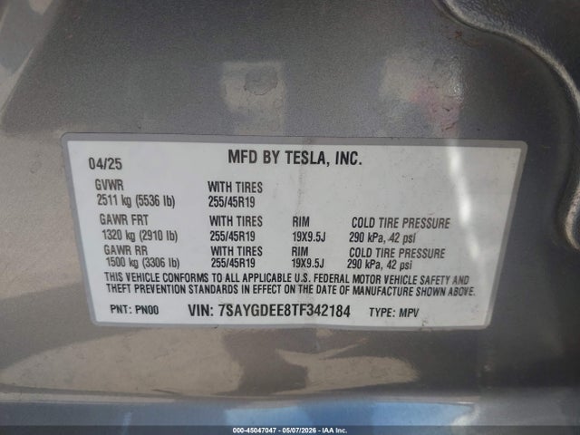 Продаж на аукціоні авто 2026 Tesla Model Y All-wheel Drive/long Range Launch Series/premium All-wheel Drive, vin: 7SAYGDEE8TF342184, номер лоту: 45047047