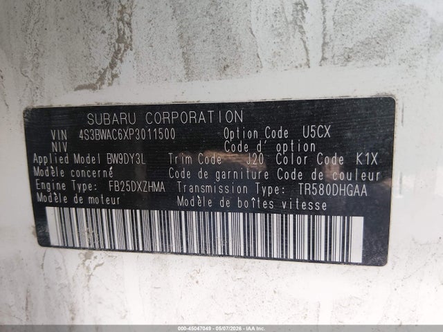 Aukcja sprzedaży 2023 Subaru Legacy Premium, vin: 4S3BWAC6XP3011500, numer aukcji: 45047049