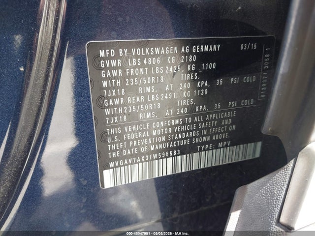 WVGAV7AX3FW595583 Volkswagen TIGUAN SE
