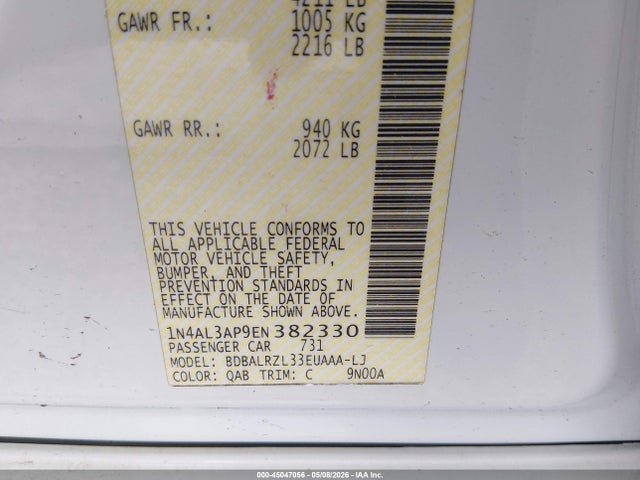 Aukcja sprzedaży 2014 Nissan Altima 2.5 S, vin: 1N4AL3AP9EN382330, numer aukcji: 45047056