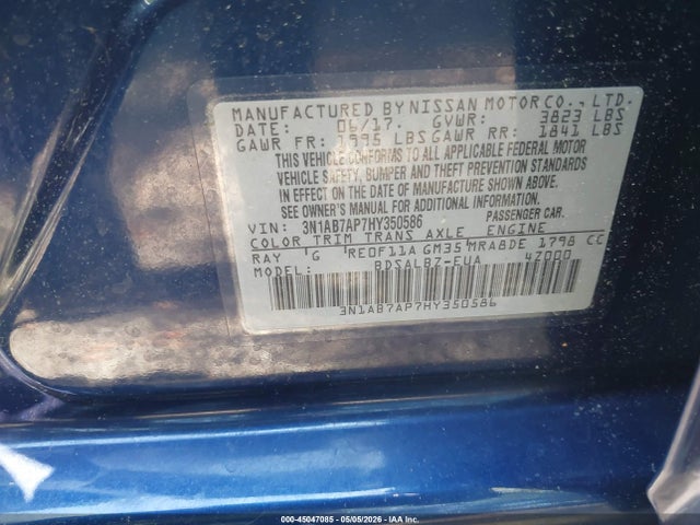 45047085 :رقم المزاد ، 3N1AB7AP7HY350586 vin ، 2017 Nissan Sentra S مزاد بيع