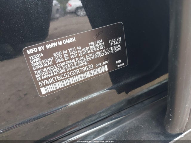 2016 Bmw X5 M მანქანა იყიდება აუქციონზე, vin: 5YMKT6C52G0R78639, აუქციონის ნომერი: 45047093