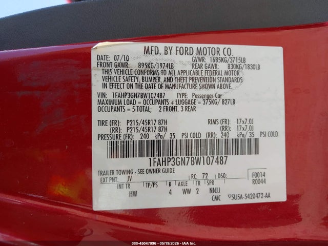 Aukcja sprzedaży 2011 Ford Focus Ses, vin: 1FAHP3GN7BW107487, numer aukcji: 45047096