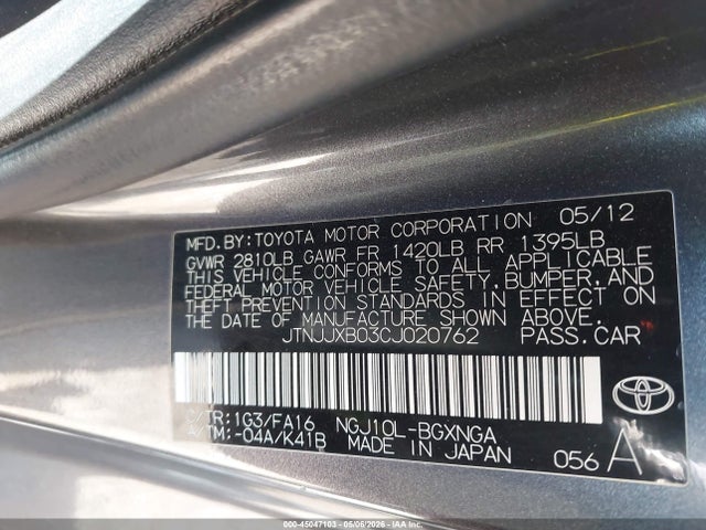 Aukcja sprzedaży 2012 Scion Iq, vin: JTNJJXB03CJ020762, numer aukcji: 45047103