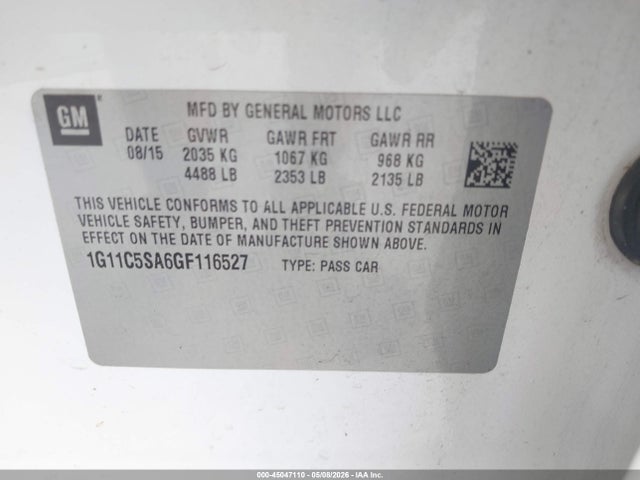 Продаж на аукціоні авто 2016 Chevrolet Malibu Limited Lt, vin: 1G11C5SA6GF116527, номер лоту: 45047110