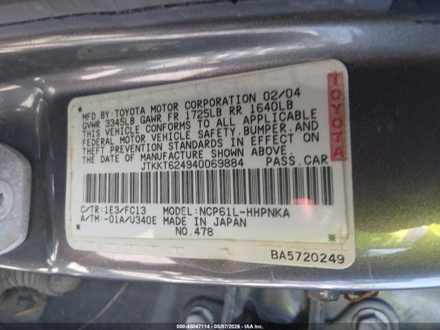 Продаж на аукціоні авто 2004 Scion Xa, vin: JTKKT624940069884, номер лоту: 45047114