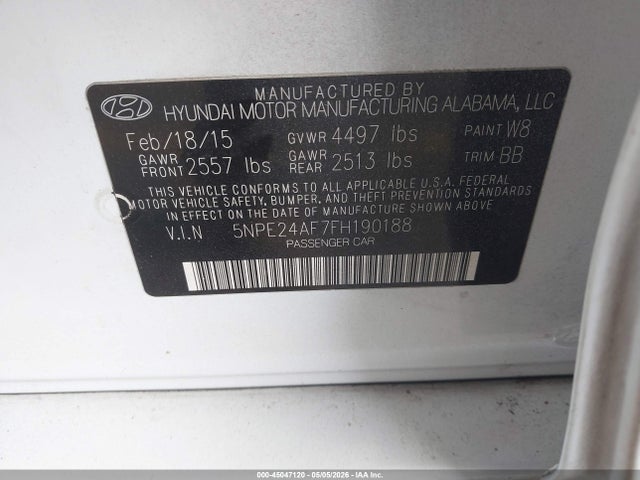 Hyundai SONATA SE 2015 5NPE24AF7FH190188 Image 9