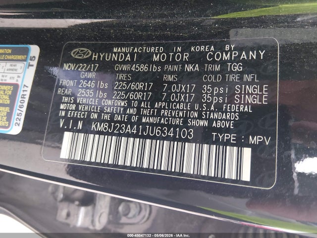 Продаж на аукціоні авто 2018 Hyundai Tucson Se, vin: KM8J23A41JU634103, номер лоту: 45047132