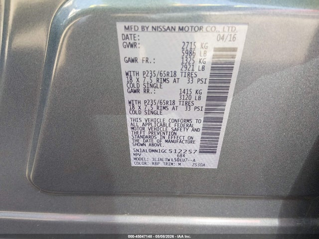 5N1AL0MN1GC512257 Infiniti QX60