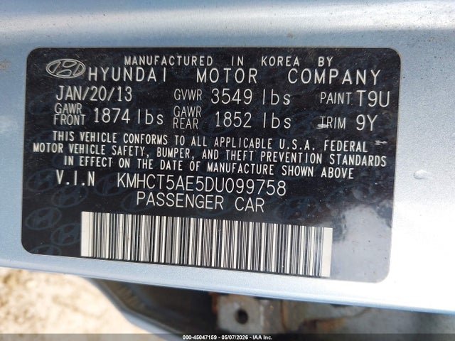 Продажа на аукционе авто 2013 Hyundai Accent Gs, vin: KMHCT5AE5DU099758, номер лота: 45047159