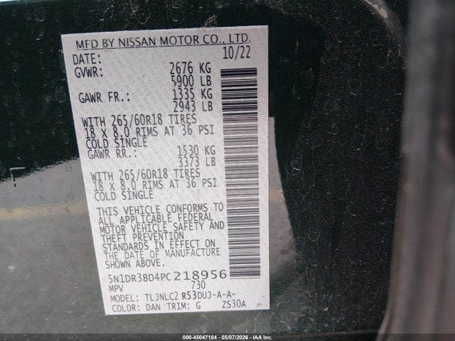 5N1DR3BD4PC218956 Nissan Pathfinder Rock Creek 4wd
