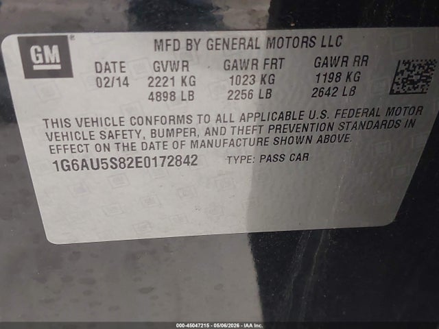 45047215 :رقم المزاد ، 1G6AU5S82E0172842 vin ، 2014 Cadillac Cts Vsport مزاد بيع