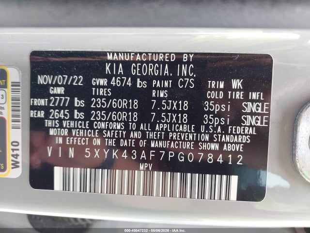 2023 Kia Sportage Sx მანქანა იყიდება აუქციონზე, vin: 5XYK43AF7PG078412, აუქციონის ნომერი: 45047232