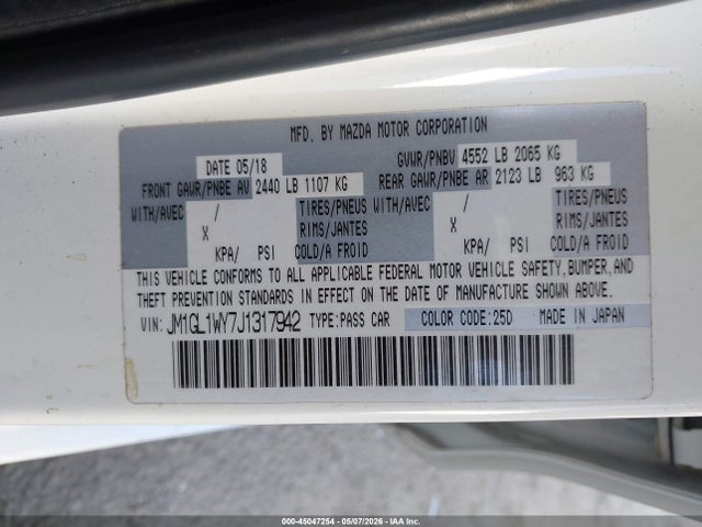 Aukcja sprzedaży 2018 Mazda Mazda6 Grand Touring Reserve, vin: JM1GL1WY7J1317942, numer aukcji: 45047254