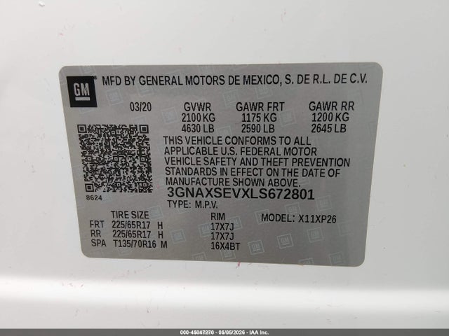 Aukcja sprzedaży 2020 Chevrolet Equinox Awd Ls, vin: 3GNAXSEVXLS672801, numer aukcji: 45047270