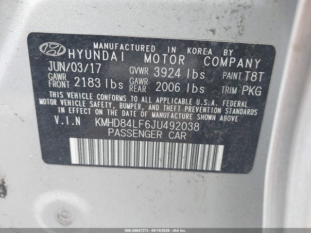 Aukcja sprzedaży 2018 Hyundai Elantra Value Edition, vin: KMHD84LF6JU492038, numer aukcji: 45047273