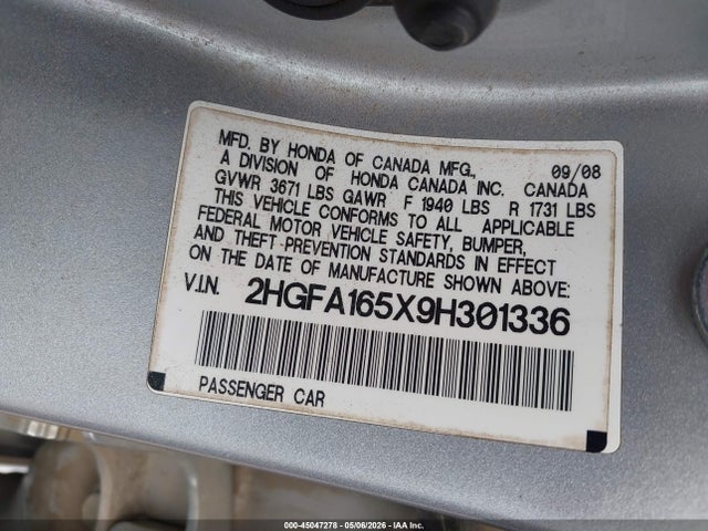 Продажа на аукционе авто 2009 Honda Civic Lx, vin: 2HGFA165X9H301336, номер лота: 45047278