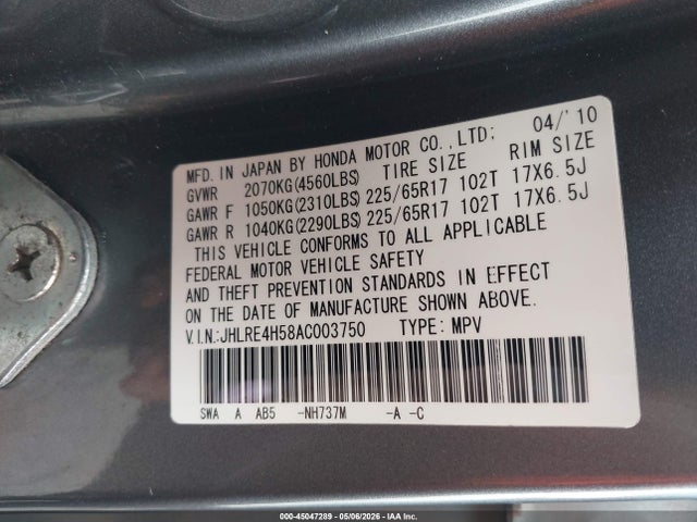 Aukcja sprzedaży 2010 Honda Cr-v Ex, vin: JHLRE4H58AC003750, numer aukcji: 45047289