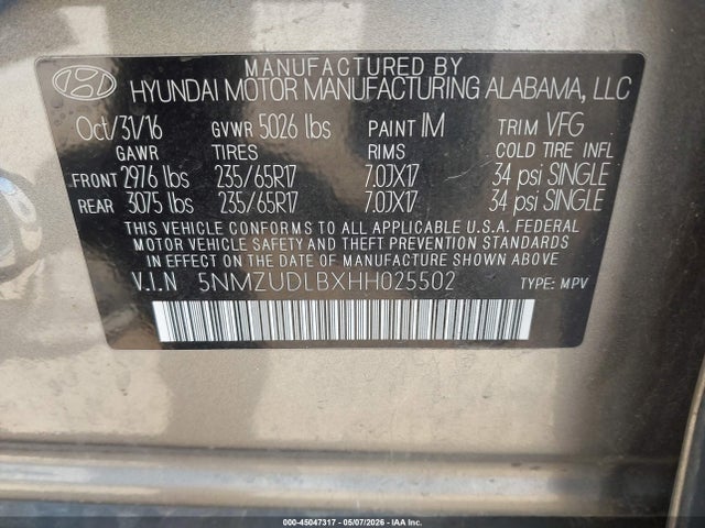 5NMZUDLBXHH025502 Hyundai Santa Fe Sport 2.4l