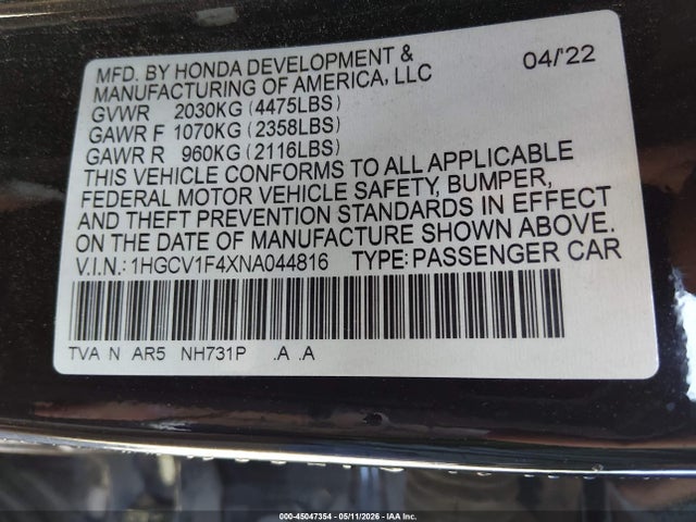 1HGCV1F4XNA044816 Honda Accord Sport Special Edition