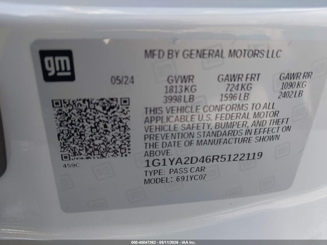45047362 :رقم المزاد ، 1G1YA2D46R5122119 vin ، 2024 Chevrolet Corvette Stingray Rwd  1lt مزاد بيع