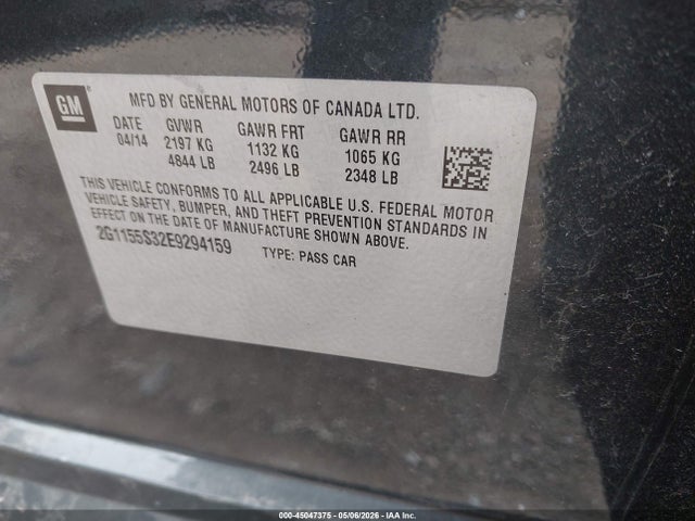 Aukcja sprzedaży 2014 Chevrolet Impala 2lz, vin: 2G1155S32E9294159, numer aukcji: 45047375