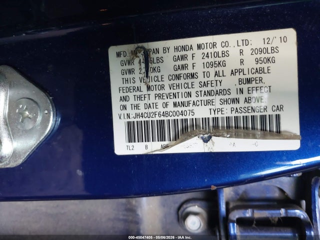 Продажа на аукционе авто 2011 Acura Tsx 2.4, vin: JH4CU2F64BC004075, номер лота: 45047405