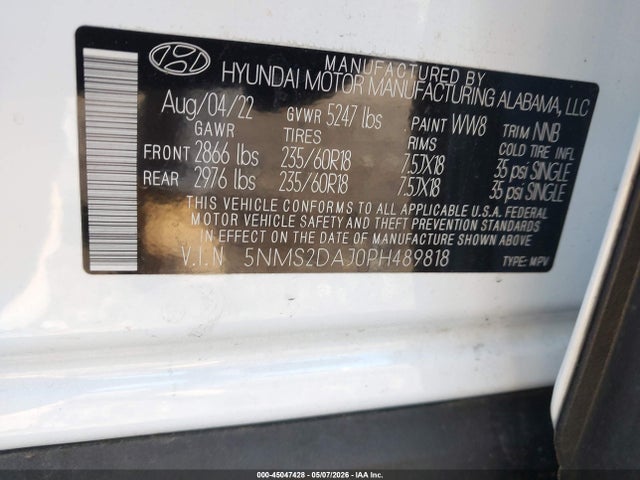 45047428 :رقم المزاد ، 5NMS2DAJ0PH489818 vin ، 2023 Hyundai Santa Fe Sel مزاد بيع