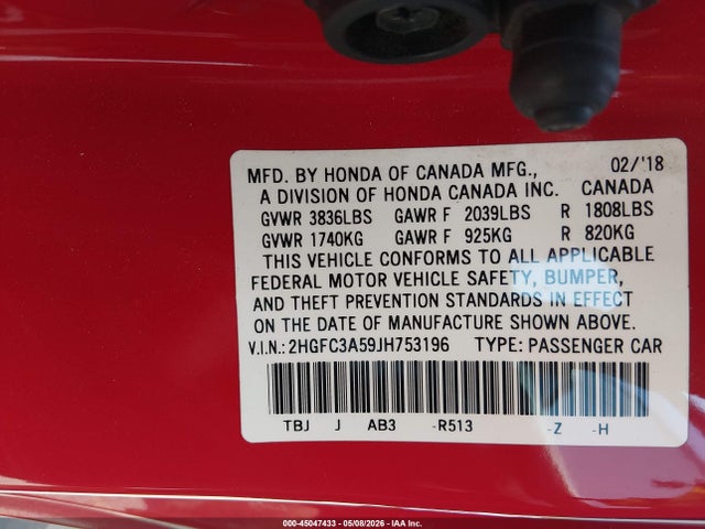 Honda CIVIC SI 2018 2HGFC3A59JH753196 Image 9