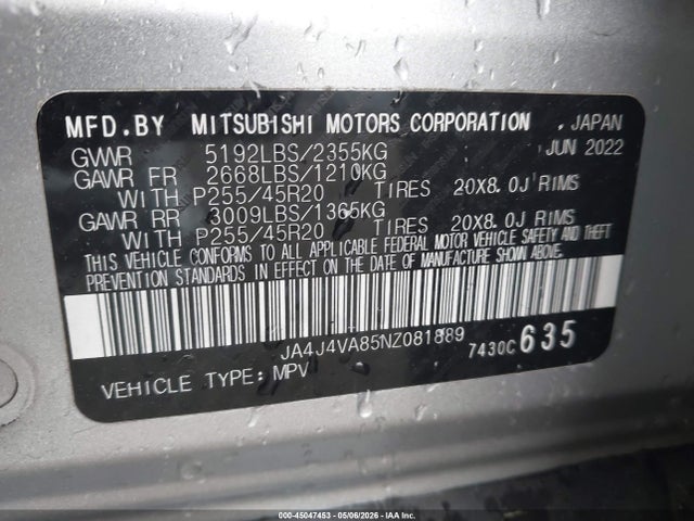 Продаж на аукціоні авто 2022 Mitsubishi Outlander Sel 2.5 S-awc/sel Launch Edition S-awc/sel Special Edition S-awc, vin: JA4J4VA85NZ081889, номер лоту: 45047453